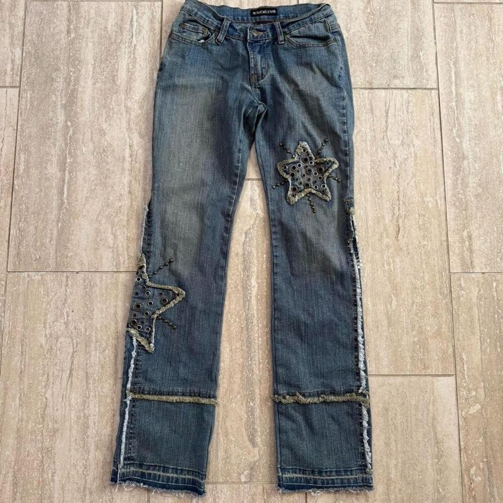 Vintage Straight leg Y2K 90s Grommet Star jeans Distressed Sz 3 Punk grunge emo